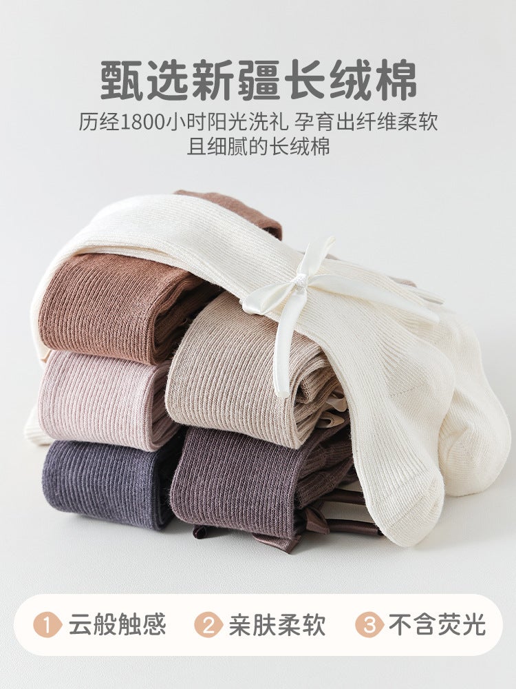 Baby Girl Pantyhose New Girls' Cute Bow Leggings Combed Cotton Vertical Strip Children'S Pantyhose - Image 3