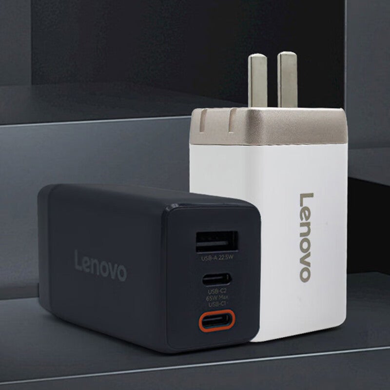 JD Jing Zao Lenovo 65W GaN Three-Port Adapter CC Cable Set, Interface 2C1A 100W Dual C Charging Cable, Supports Laptop Charging, Compatible with Multiple Charging Protocols, Storm Gray - Image 1
