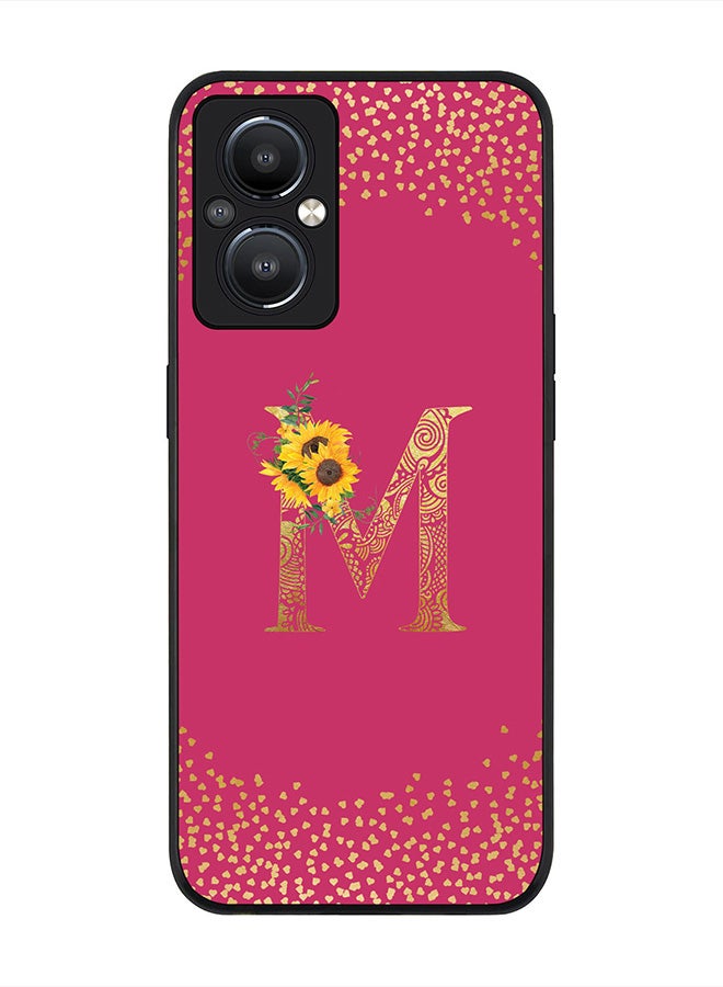 Stylizedd Rugged Black edge case for Reno8 Z 5G /Reno8 Lite 5G /Reno7 Z 5G, Slim fit Custom Monogram Initial Letter Mandala Floral Pattern Alphabet-M (Dark Pink Rose) - Image 1