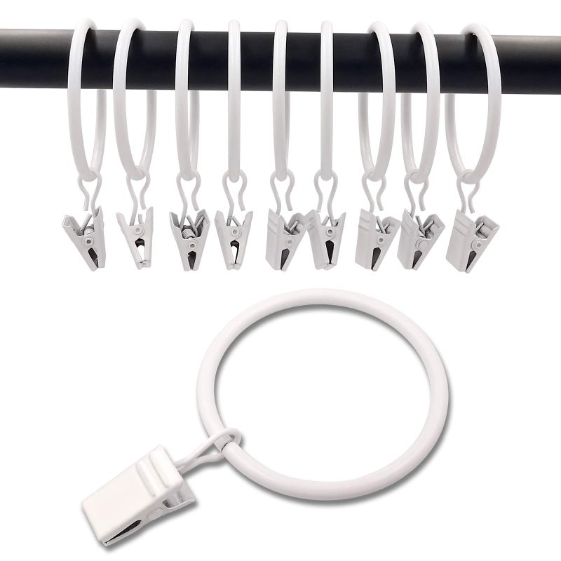 WeeksEight 40 Pack White Curtain Rings with Clips Curtain Hooks Hangers Clip Rings for Hanging Drapes Bows Hat Drapery Rings 177 in I D Fits up to 15 in Diameter Curtain Rod