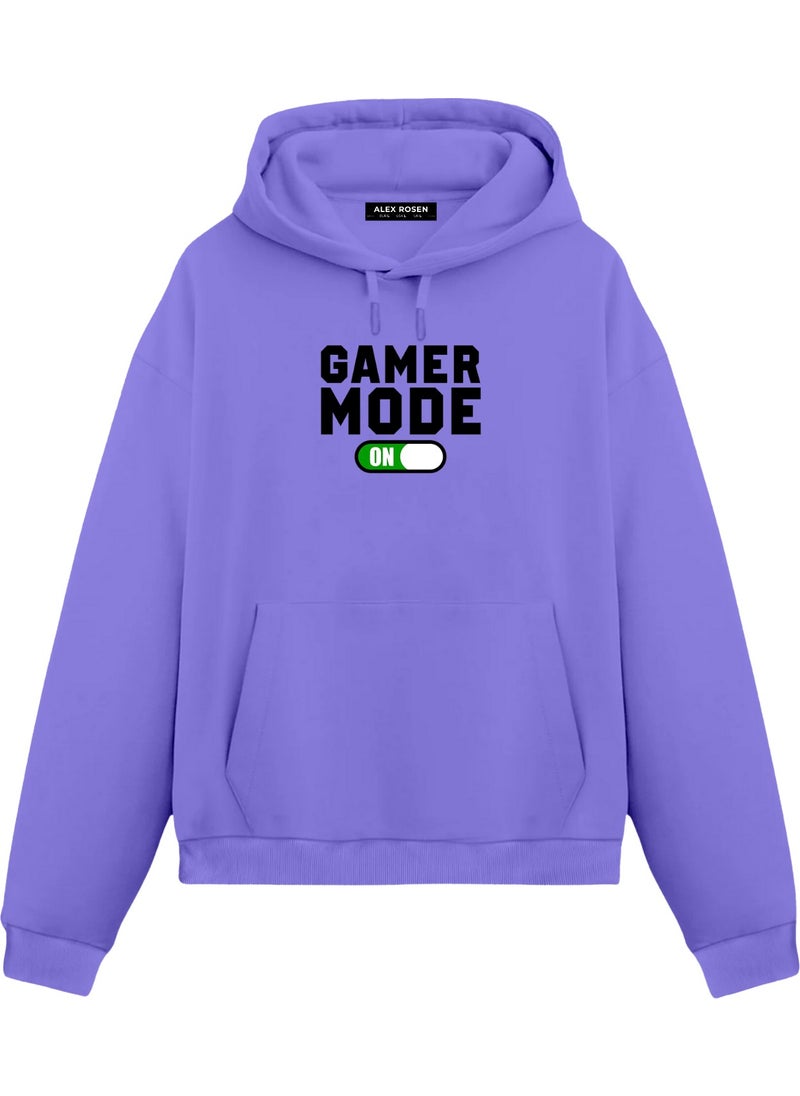Alex Rosen Gamer Printed Purple Unisex Oversize Fit Cotton Hooded Sweatshirt  - Image 1