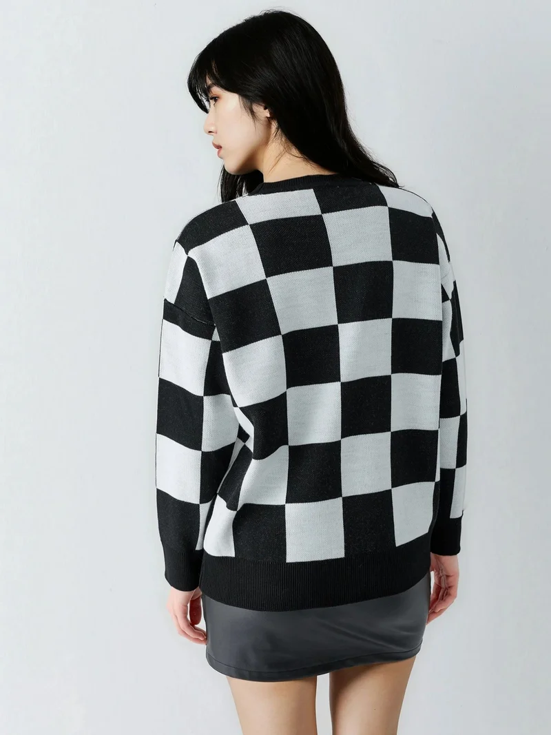 MY FASHION MY FASHION Plaid Ribbed Knit Sweater with Comfort Fit
