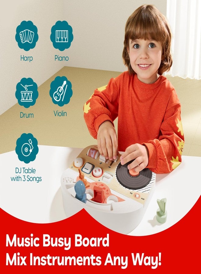 TOP BRIGHT DJ Music Busy Board - Wooden Toddler Toys for Boys and Girls，Montessori Sensory Toy with 14 Activities with Sound Blocks, Portable Travel Toy for 18M+ - Image 3