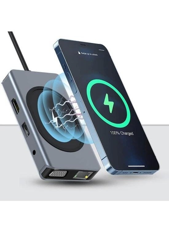 Axe Tools - Ax Tools 9in1 USB Type-C Hub Port Adapter 4K HDMI USB Ethernet Pd Input 15W Wireless Charging - Image 1