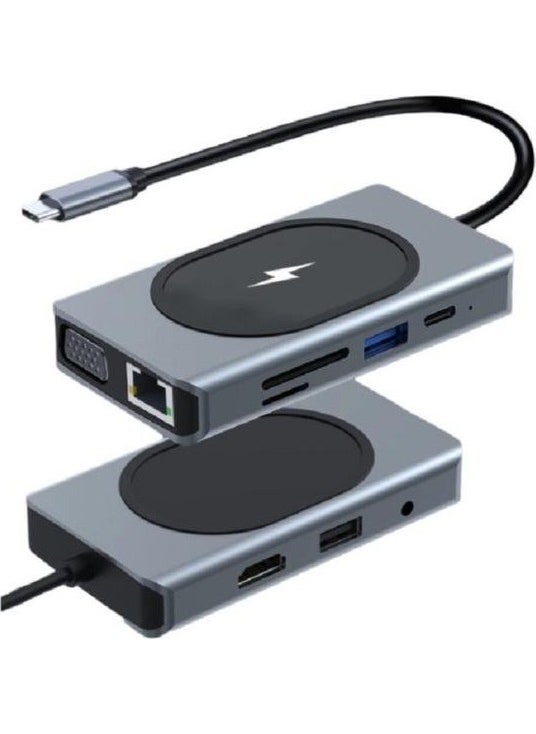 Axe Tools - Ax Tools 9in1 USB Type-C Hub Port Adapter 4K HDMI USB Ethernet Pd Input 15W Wireless Charging - Image 1