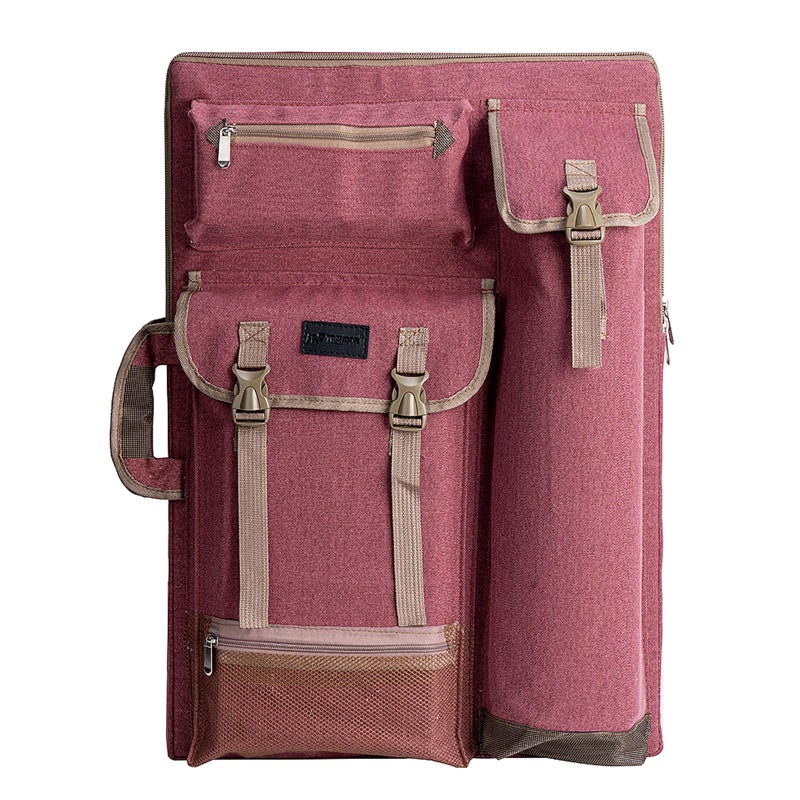 TRANSON Art Portfolio Case Artist Backpack Canvas Bag Large 26â€ x 19.5â€ Brownish Red - Image 1