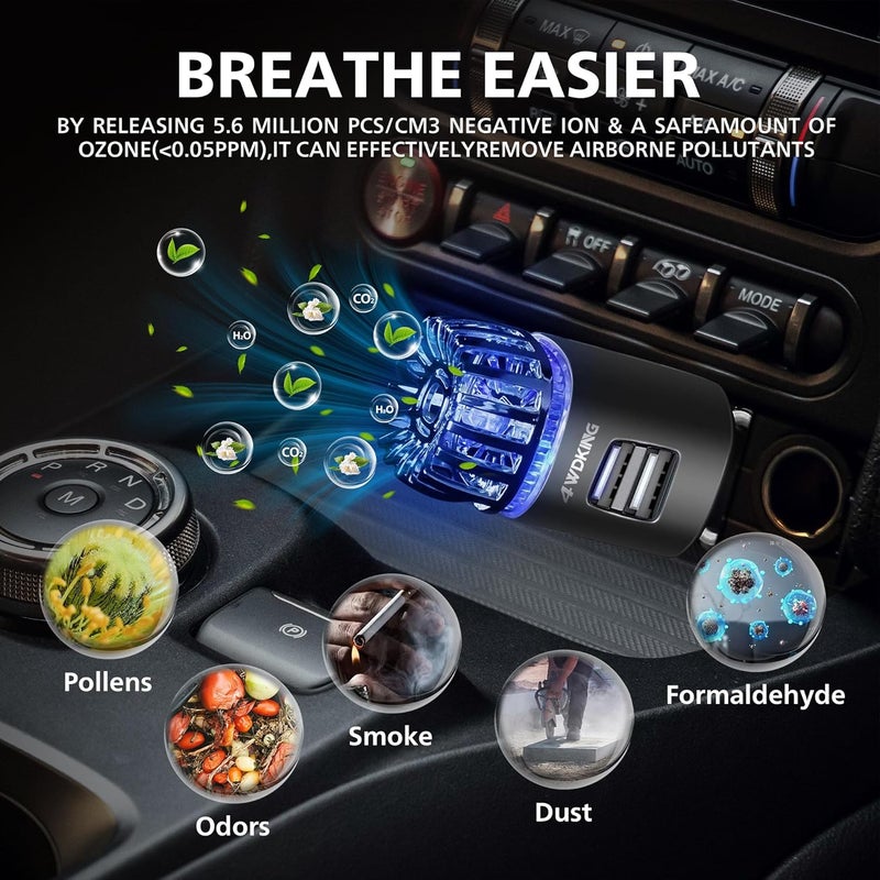 4WDKING Car Air Purifier with Dual USB Charger - Image 3