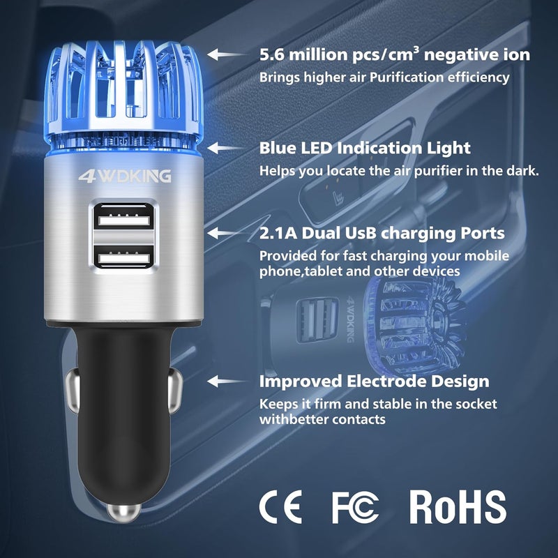 4WDKING Car Air Purifier with Dual USB Charger - Image 2