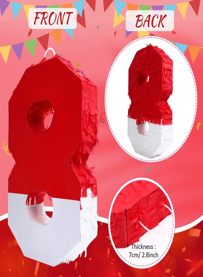 Poen بينياتا بوين رقم 8 مع عصا حشو وقناع للعين وورق ملون، بينياتا حمراء وبيضاء للأطفال، مناسبة لأعياد الميلاد والذكرى السنوية، مستلزمات الحفلات، 16 × 11 × 2.8 بوصة - Image 4