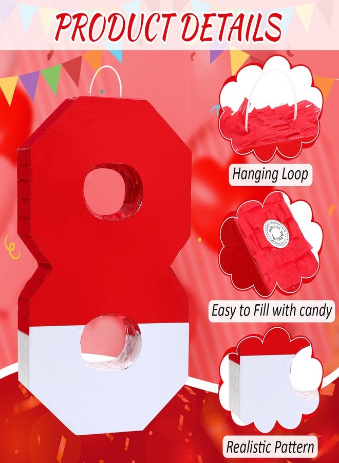 Poen بينياتا بوين رقم 8 مع عصا حشو وقناع للعين وورق ملون، بينياتا حمراء وبيضاء للأطفال، مناسبة لأعياد الميلاد والذكرى السنوية، مستلزمات الحفلات، 16 × 11 × 2.8 بوصة - Image 5