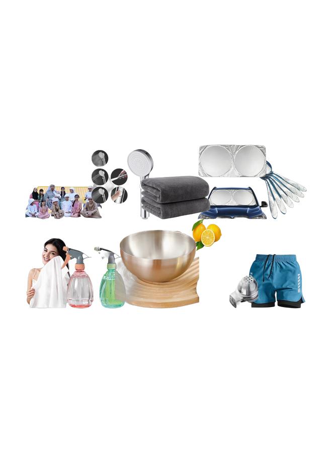 CHU DAI Microfiber Bath Towel 70*140cm, Soft, Durable, Super Absorbent and Fast Drying, Grey & 🔥Foldable Car Sun Shade - Silver Reflective & Black Back | Blocks 99% UV Rays | Fits All Sedans Cars | Reduces Heat by 30°C & Shower Head with Hose and on off Switch, 4 Setting High Pressure Handheld Shower Head, Removable Shower Head with Hose, Adjustable Angle Bracket, Low-Reach Wand Holder, Chrome & 10-Pack Stainless Steel Spoons - Premium 18/0 Food Grade - Dishwasher Safe - Rustproof Smooth Edge - Heavy Duty for Home/Restaurant & XXL 2.5x2m Desert-Proof Picnic Mat for 8-10 People – Waterproof & Sand-Resistant Extra Thick Family Blanket (UAE/Saudi Beach & Camping) & 3.3L Mixing Bowl Salad Bowl Stainless Steel -  for Cooking and Serving, Salads, Soup, Rice, Cereal, Breakfast, Dinner, Serving and Oatmeal at Home and Outdoors & Lemon Squeezer Stainless Steel w/Food Grade #304 Food Grade, Anti-Corrosive Manual Jumbo Size Squeezer, Manual Citrus Press Juicer, LS0001 & Water Spray Bottle,Spray BotBundle - Image 1