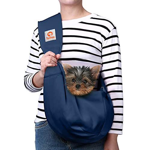 Tomkas Small Dog Sling Carrier - Zipper pocket & Adjustable strap - for 3 - 10 lbs pets(Dark Blue) - Image 1