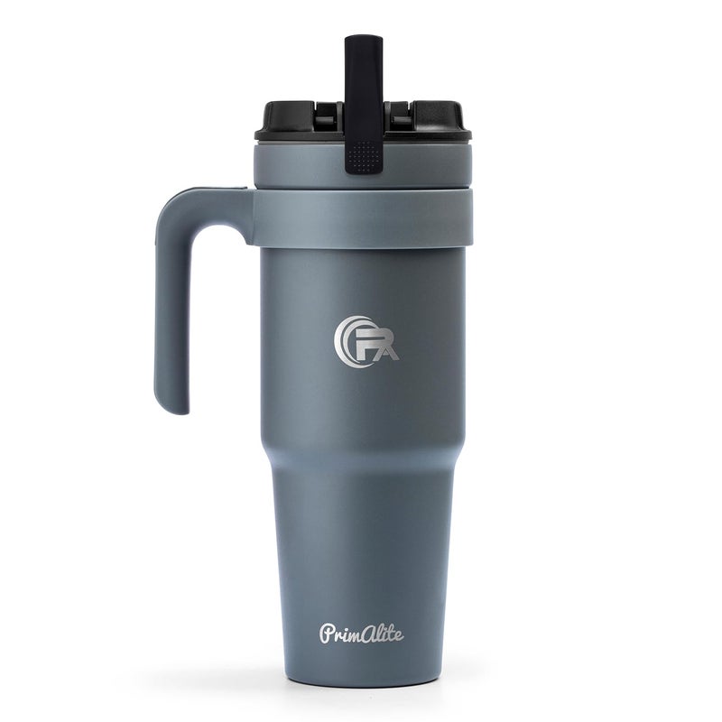Primalite 1200ML Stainless Steel Insulated Tumbler with Handle 2in1 Straw Flip Lid 40oz Travel Mug Bottle for Hot Cold Drink Fits in Car CupHolder for Water Iced Tea Coffee Smokey Grey - Image 1