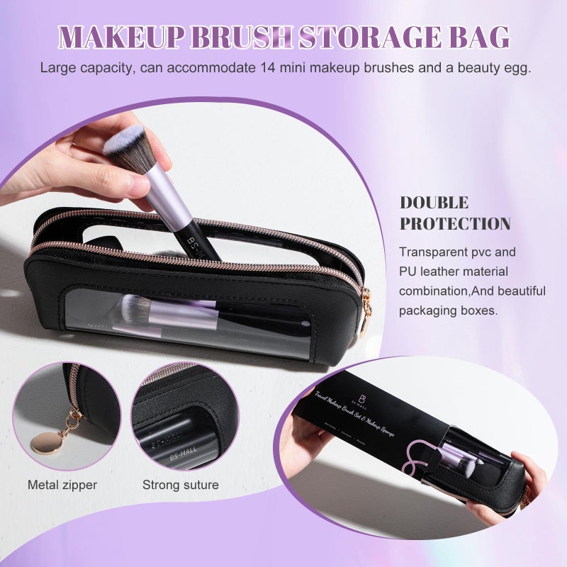 BS Mall BS-MALL 14 Pcs Makeup Brushes Set with 1 Pcs Makeup Sponge â€“ Essential Foundation Powder Concealers, Eye Shadows, Blush Makeup Brushes with Travel Makeup Case (Purple) - Image 5