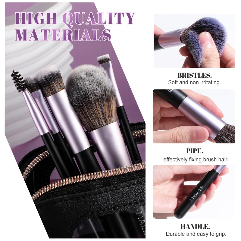 BS Mall BS-MALL 14 Pcs Makeup Brushes Set with 1 Pcs Makeup Sponge â€“ Essential Foundation Powder Concealers, Eye Shadows, Blush Makeup Brushes with Travel Makeup Case (Purple) - Image 4