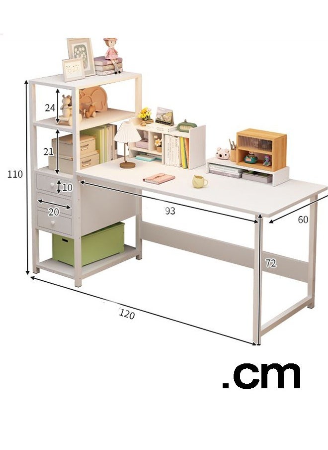 MLADEN - MLADEN Wooden Study Desk with Storage Drawer Writing Desk Table with Storage Drawer Book Shelf and Hutch for Home Use Computer Desk  Kids Desk White - Image 1