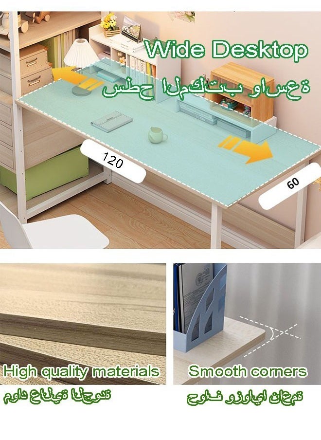 MLADEN - MLADEN Wooden Study Desk with Storage Drawer Writing Desk Table with Storage Drawer Book Shelf and Hutch for Home Use Computer Desk  Kids Desk White - Image 1