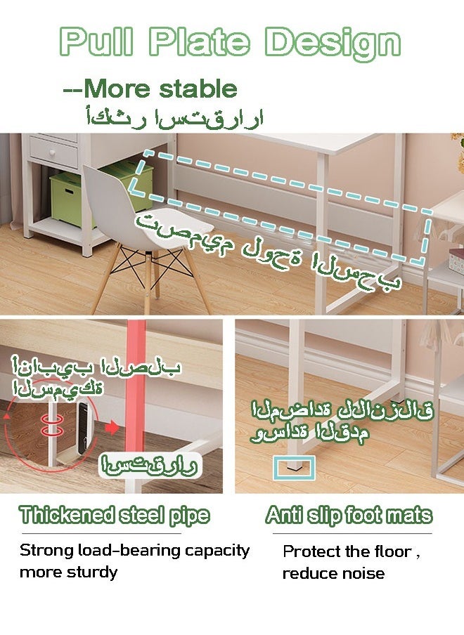 MLADEN - MLADEN Wooden Study Desk with Storage Drawer Writing Desk Table with Storage Drawer Book Shelf and Hutch for Home Use Computer Desk  Kids Desk White - Image 1