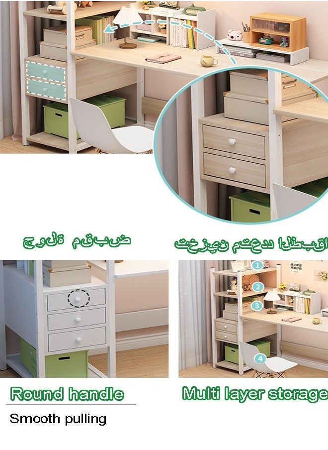 MLADEN - MLADEN Wooden Study Desk with Storage Drawer Writing Desk Table with Storage Drawer Book Shelf and Hutch for Home Use Computer Desk  Kids Desk White - Image 1