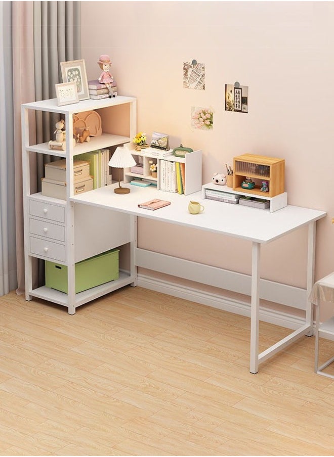 MLADEN - MLADEN Wooden Study Desk with Storage Drawer Writing Desk Table with Storage Drawer Book Shelf and Hutch for Home Use Computer Desk  Kids Desk White - Image 1