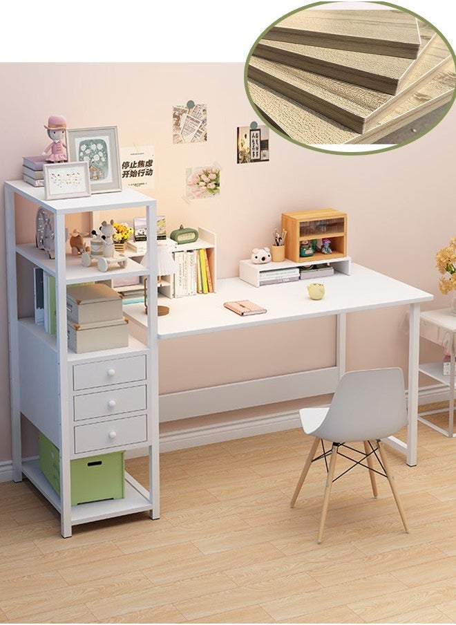 MLADEN - MLADEN Wooden Study Desk with Storage Drawer Writing Desk Table with Storage Drawer Book Shelf and Hutch for Home Use Computer Desk  Kids Desk White - Image 1