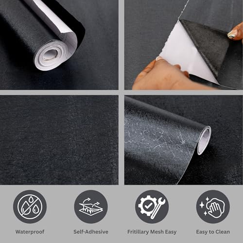 AADIVY 45×1200 CM Peel & Stick Wallpaper – 3D Embossed Hexagon Design, Black Silk Waterproof Vinyl Film, Self Adhesive Contact Paper for Wall, Kitchen, Furniture & Cabinet – PVC Lamination Roll - Image 3