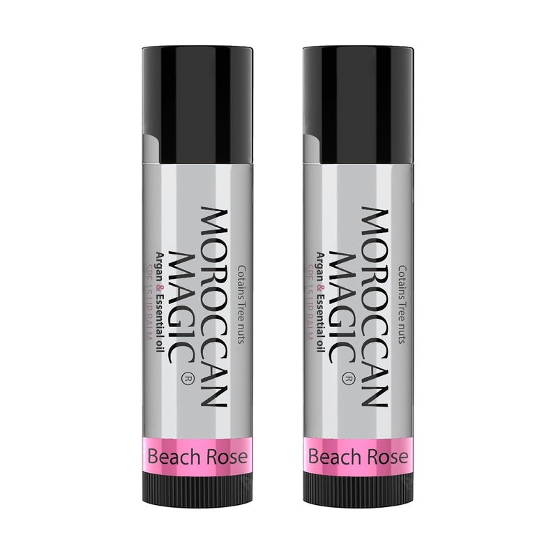 Moroccan Magic Beach Rose SPF 15 Lip Balm  Rose Vanilla  Argan Oil  Essential Oils  Family Owned  Cruelty Free  2 Pack