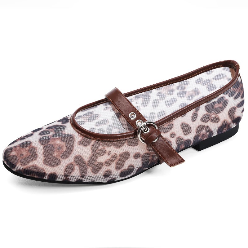 StillFancxy Leopard Flats for Women Mesh Ballet Flats Mary Jane Animal Print Shoes Slip On Casual Breathable Ballerina Flats - Image 4