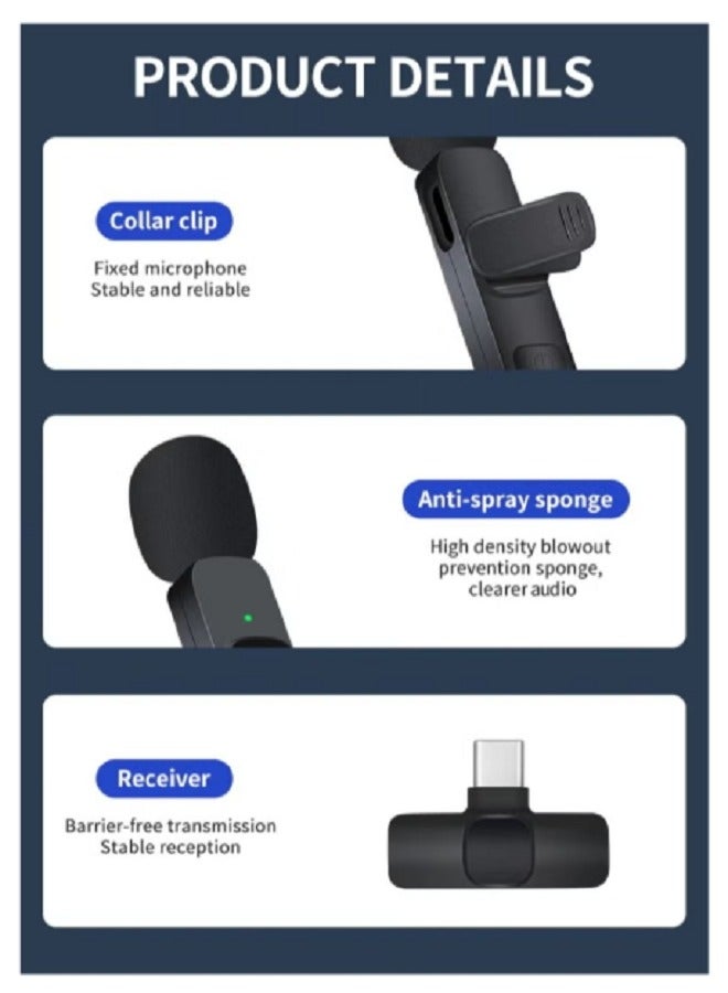 Tips&Toes K8 Wireless Collar Clip Microphone For iPhone/iPad & Type C Mobile Phones Plug-Play Microphone - Image 5