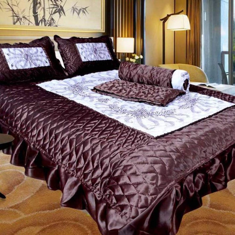 ManavRachit Satin Gold Printed 310 TC Wedding Bedding Set Bedsheet with 2 Pillow Covers 1 AC Comforter for Home Living RoomSet of 4pc VIP PrintCoffee