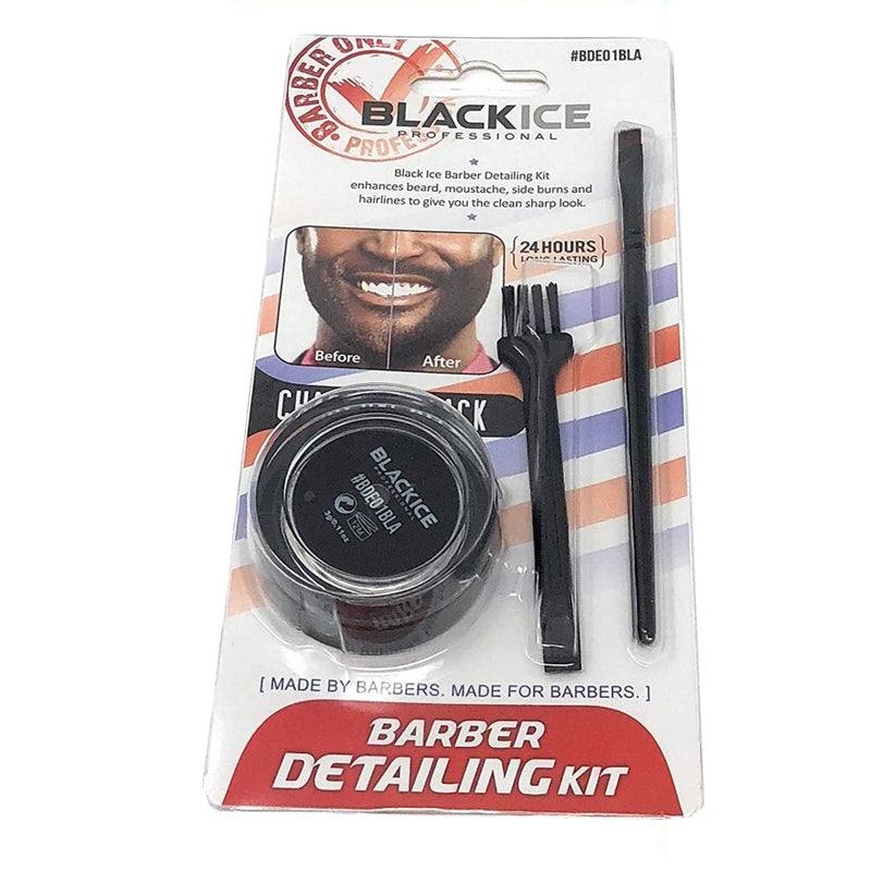Black Ice Barber Detailing Kit Enhance Beard Mustache Sharp Hairline Brush Color Charcoal Black