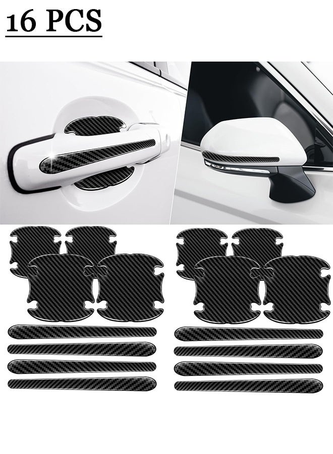 16 Pcs Car Door Handle Bowl Sticker Car Door Handle Sticker Auto Door Handle Protective Film Universal Carbon Fiber Cover Anti Scratch Car Stickers Self-Adhesive and Non-Marking (Black) - Image 1
