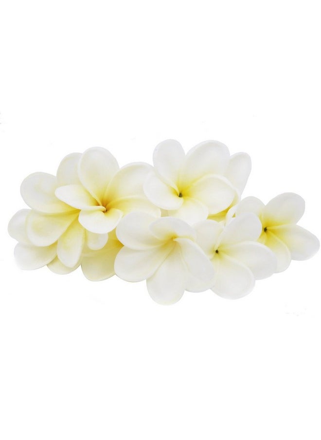 Winterworm Winterworm Bunch of 10 PU Real Touch Lifelike Artificial Plumeria Frangipani Flower Bouquets Wedding Home Party Decoration (Yellowish White)  - Image 1