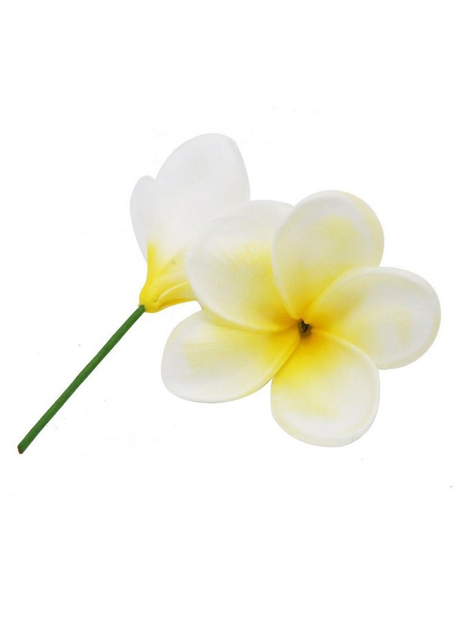 Winterworm Winterworm Bunch of 10 PU Real Touch Lifelike Artificial Plumeria Frangipani Flower Bouquets Wedding Home Party Decoration (Yellowish White)  - Image 3