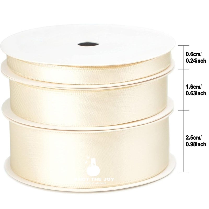 Ivory Satin Ribbon 3 Rolls 30 Yards For Wedding Bouquets Gift Wrapping Hair Bows - Image 3