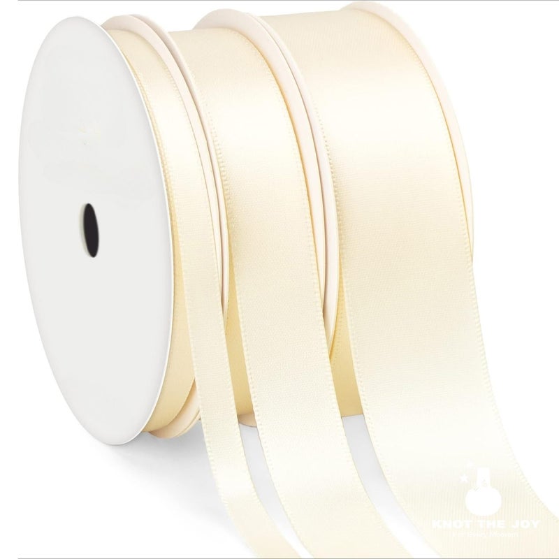 Ivory Satin Ribbon 3 Rolls 30 Yards For Wedding Bouquets Gift Wrapping Hair Bows - Image 1