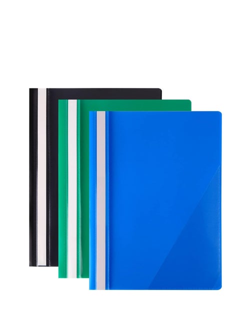 A4 Project Folders, Plastic Presentation Document Files Folders, A4 Report Organiser Holder with Transparent Cover And Fastener, 3 Colours (Pack of 6)