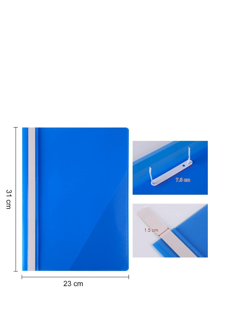 A4 Project Folders, Plastic Presentation Document Files Folders, A4 Report Organiser Holder with Transparent Cover And Fastener, 3 Colours (Pack of 6)