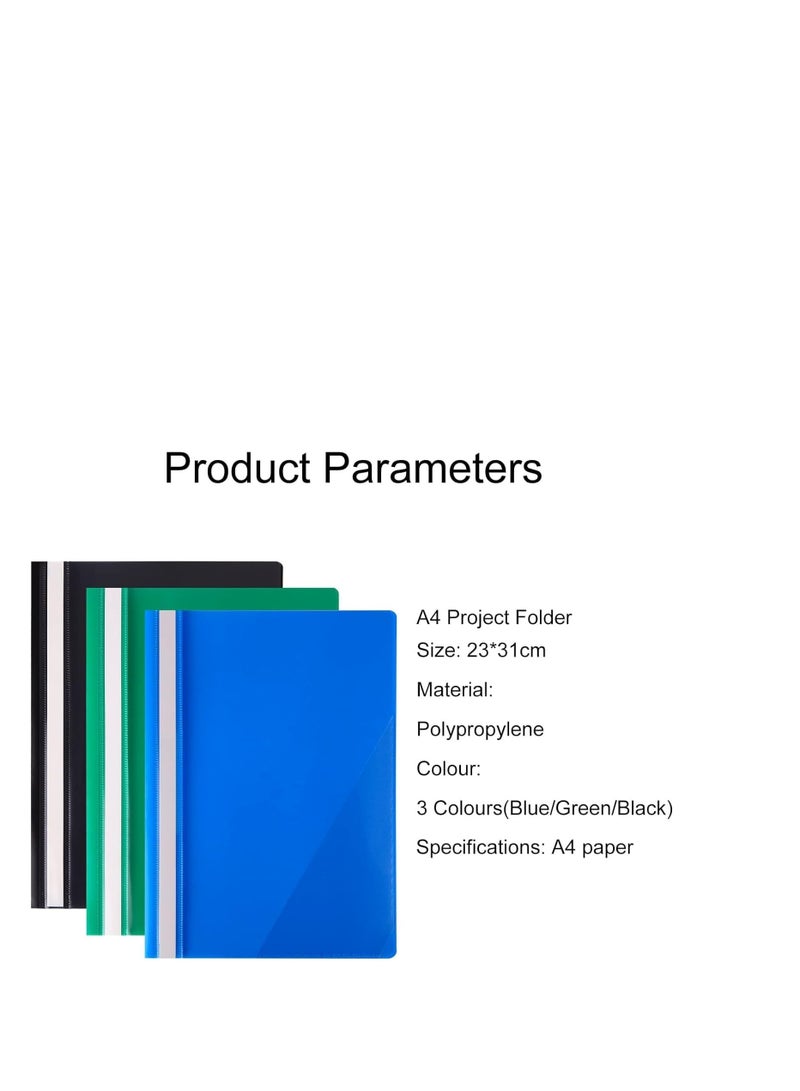 A4 Project Folders, Plastic Presentation Document Files Folders, A4 Report Organiser Holder with Transparent Cover And Fastener, 3 Colours (Pack of 6)