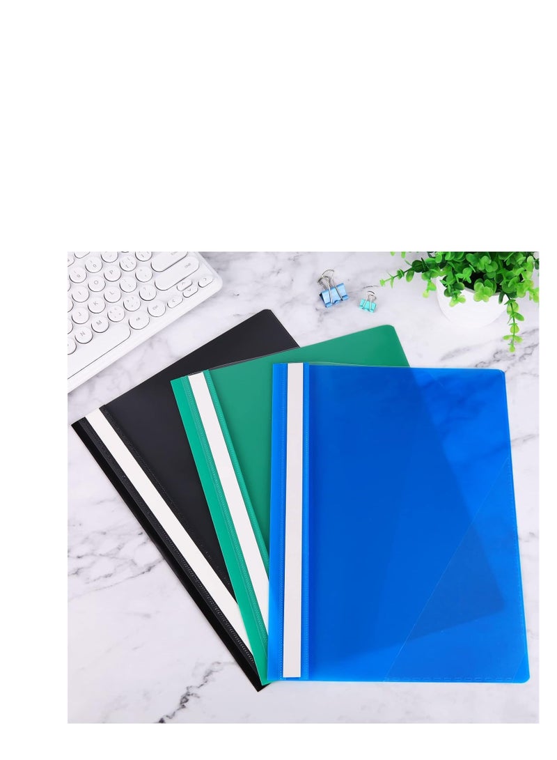 A4 Project Folders, Plastic Presentation Document Files Folders, A4 Report Organiser Holder with Transparent Cover And Fastener, 3 Colours (Pack of 6)