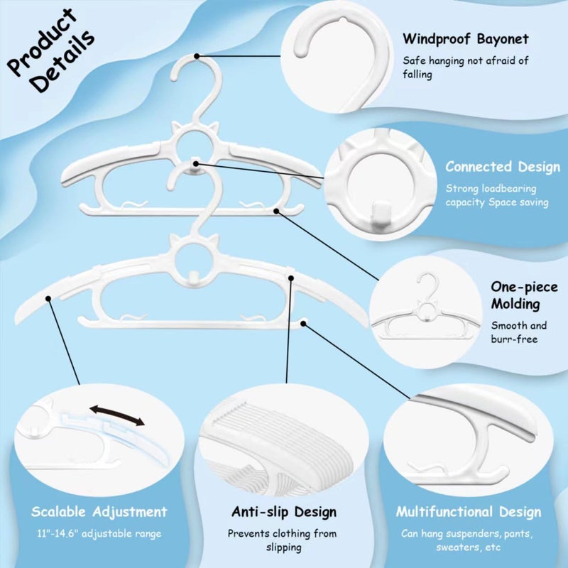 Funamily Baby Hangers For Nursery Closet 40 Pack Infant Hangers Extendable And Non-Slip For Newborn Toddler Kids Clothes 11""-14.6"" Adjustable Children Coat Pant Hanger For Girl Boy Nursery Must Have (White) - Image 4