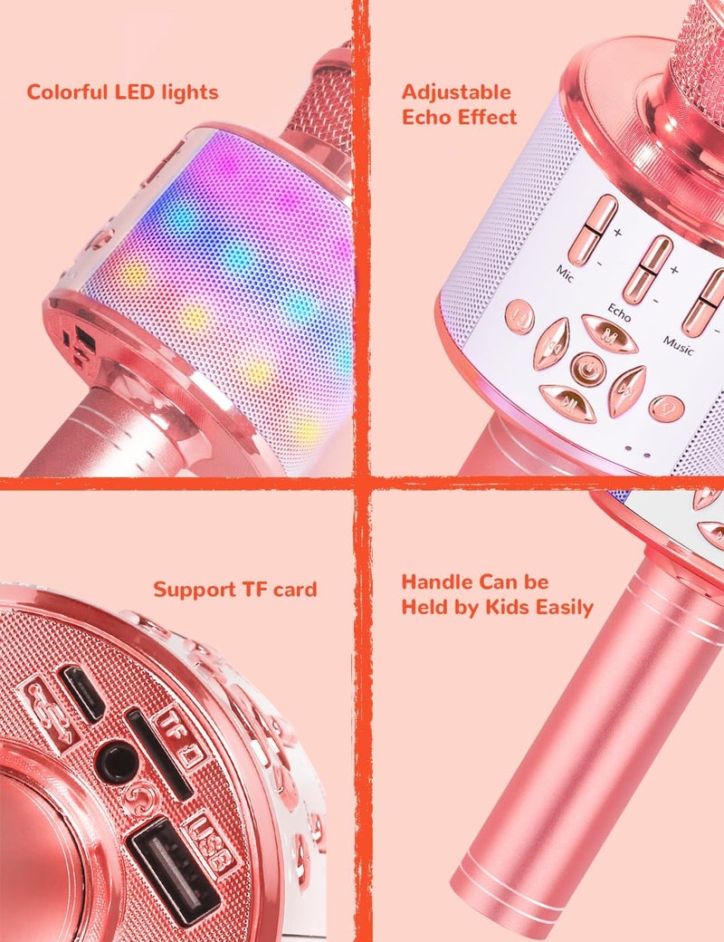 Amazmic Karaoke Microphone for Adults, Wireless Bluetooth Microphone for Singing Portable Karaoke Machine Handheld with LED Lights, Gift for Kids Adults Birthday Party, Home KTV(Rose Gold) - Image 3