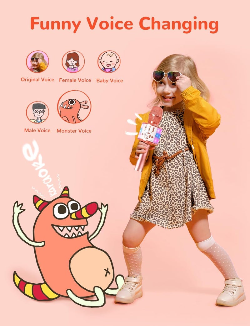 Amazmic Karaoke Microphone for Adults, Wireless Bluetooth Microphone for Singing Portable Karaoke Machine Handheld with LED Lights, Gift for Kids Adults Birthday Party, Home KTV(Rose Gold) - Image 4