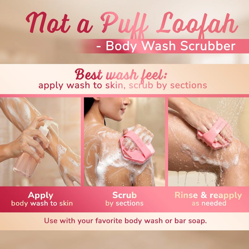 SILKLE Silicone Body Scrubber â€“ Gentle Exfoliating Shower Scrubber for Body & Bath, Silicone Shower Brush & Loofah Alternative â€“ Non-Slip Silicone Body Brush, Quick Dry, Hygienic - Pink - Image 5