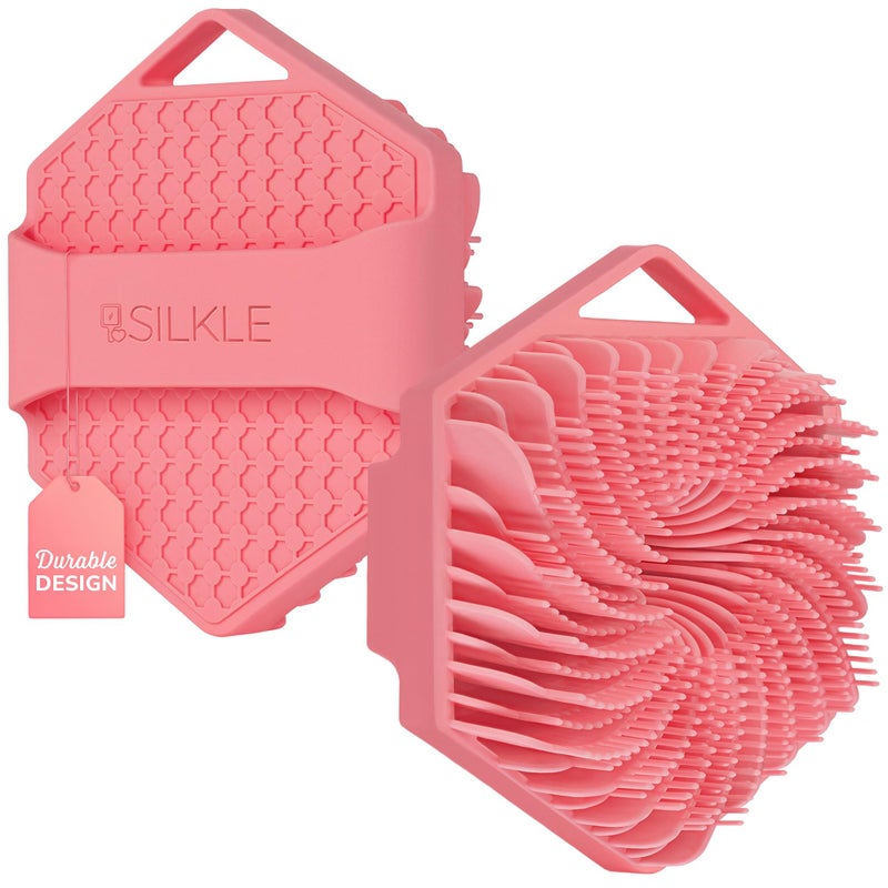 SILKLE Silicone Body Scrubber â€“ Gentle Exfoliating Shower Scrubber for Body & Bath, Silicone Shower Brush & Loofah Alternative â€“ Non-Slip Silicone Body Brush, Quick Dry, Hygienic - Pink - Image 1