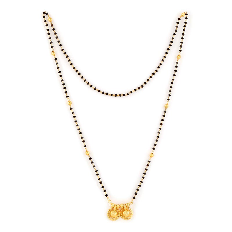 MEENAZ Women's Traditional Temple Forming One Gram Gold Stylish Wedding Meenakari Maharashtrian Stylish Wati Tanmaniya Copper Black Mangalsutra chain golden - MS-ME915 - Image 4