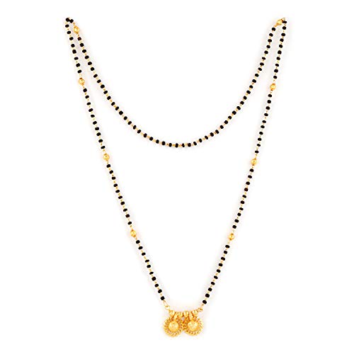 MEENAZ Women's Traditional Temple Forming One Gram Gold Stylish Wedding Meenakari Maharashtrian Stylish Wati Tanmaniya Copper Black Mangalsutra chain golden - MS-ME915 - Image 1