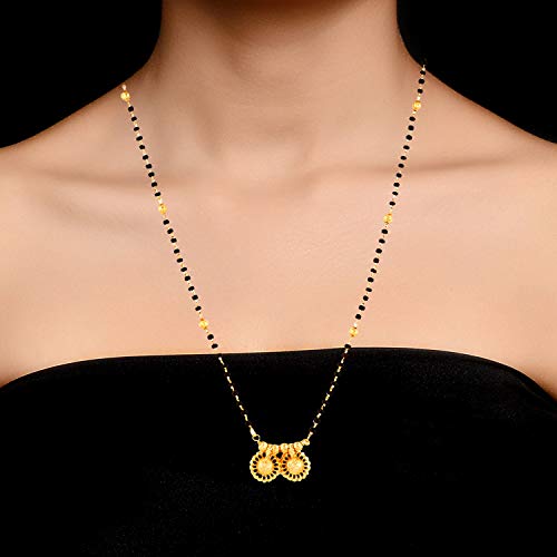 MEENAZ Women's Traditional Temple Forming One Gram Gold Stylish Wedding Meenakari Maharashtrian Stylish Wati Tanmaniya Copper Black Mangalsutra chain golden - MS-ME915 - Image 3
