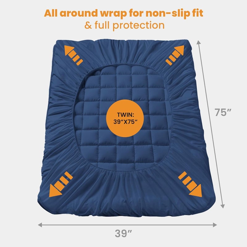 MATBEBY Twin Size Mattress Pad - Cooling Breathable Mattress Topper, Quilted Fitted Mattress Protector, Pillow Top Mattress Cover with 8-21" Deep Pocket, Machine Washable, Navy Blue, 39x75 Inches - Image 5
