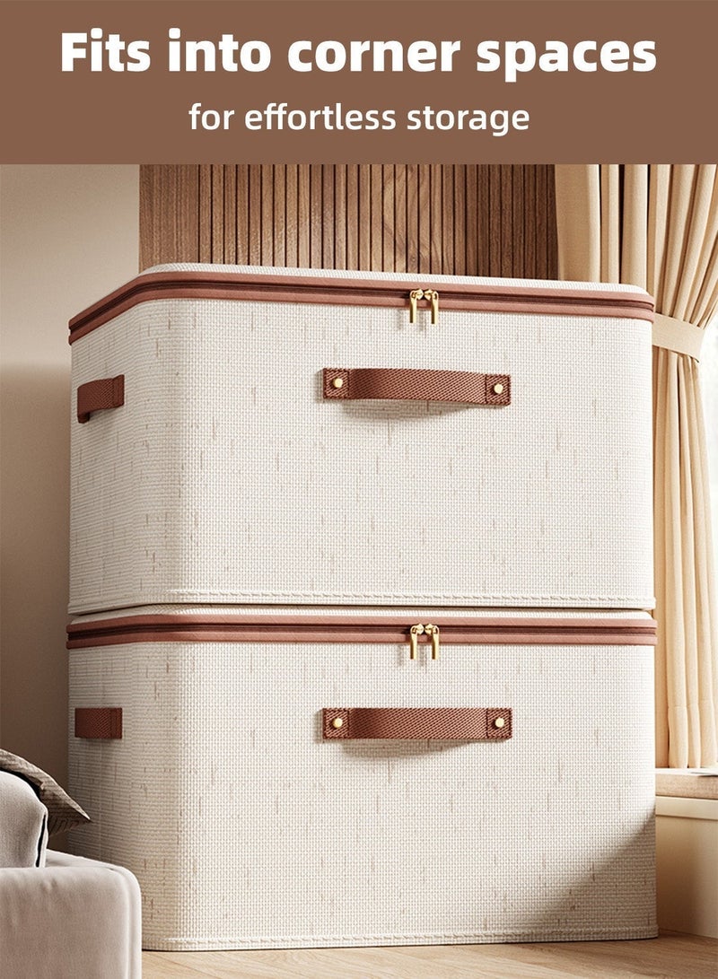 2 قطعة صناديق تخزين كبيرة مع أغطية، منظمات خزانة قابلة للطي مع مقابض، صناديق تخزين قابلة للغسل مع سحابات، منظم خزانة ملابس كبير السعة، منظم قماش، قابل لإعادة الاستخدام وموفر للمساحة، مقسم تخزين خزانة - Image 3